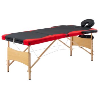 Sklopivi masažni stol s 3 zone drveni crno-crveni