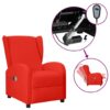 Električna masažna fotelja krilni naslon crvena umjetna koža