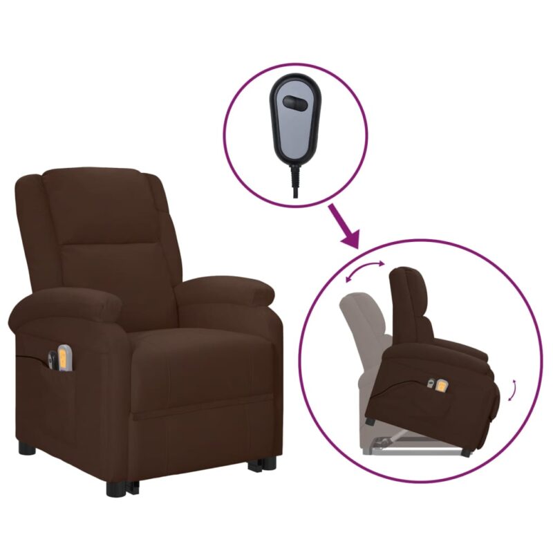 Električna masažna fotelja na podizanje od umjetne kože smeđa