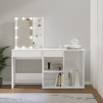 LED toaletni stolić s ormarićem sjajni bijeli konstruirano drvo