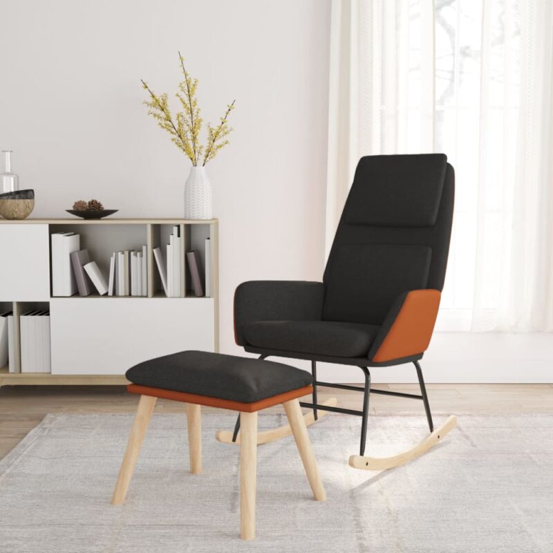 Stolica za ljuljanje od tkanine s osloncem za noge crna