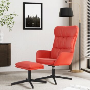 Stolica za opuštanje s osloncem za noge od umjetne kože crvena