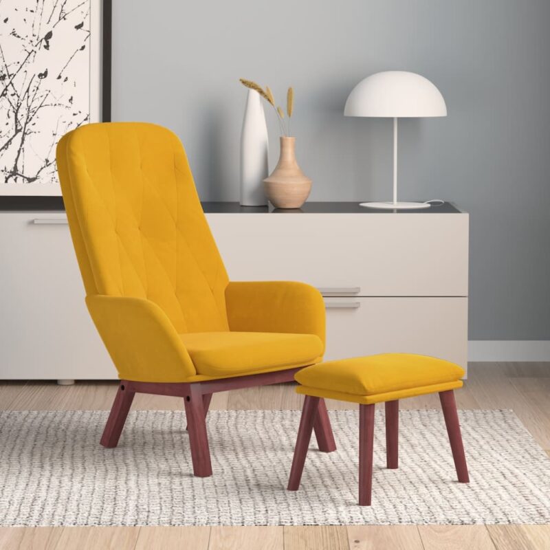 Stolica za opuštanje s tabureom boja senfa baršunasta