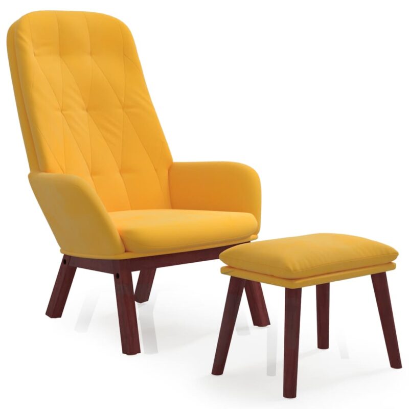 Stolica za opuštanje s tabureom boja senfa baršunasta