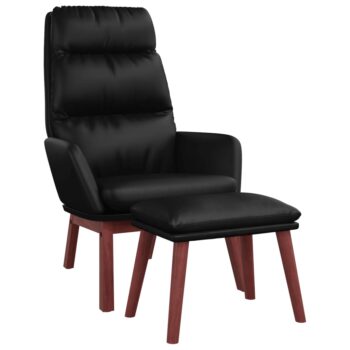Stolica za opuštanje s tabureom od prave i umjetne kože crna