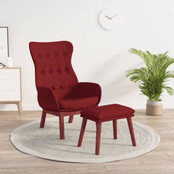 Stolica za opuštanje s tabureom od tkanine crvena boja vina