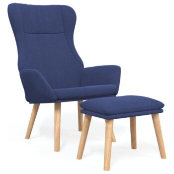 Stolica za opuštanje s tabureom od tkanine plava