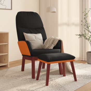 Stolica za opuštanje sa stolcem crni od tkanine