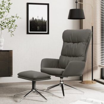 Stolica za opuštanje sa stolcem od prave i umjetne kože siva