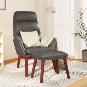 Stolica za opuštanje sa stolcem od prave i umjetne kože siva