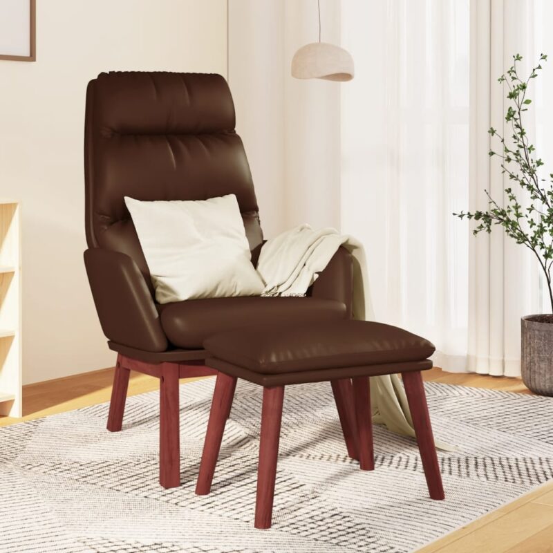 Stolica za opuštanje sa stolcem od prave i umjetne kože smeđa