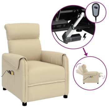 Električna masažna fotelja od tkanine krem