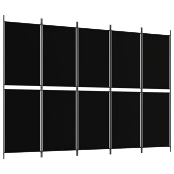 Sobna pregrada s 5 panela crna 250 x 180 cm od tkanine