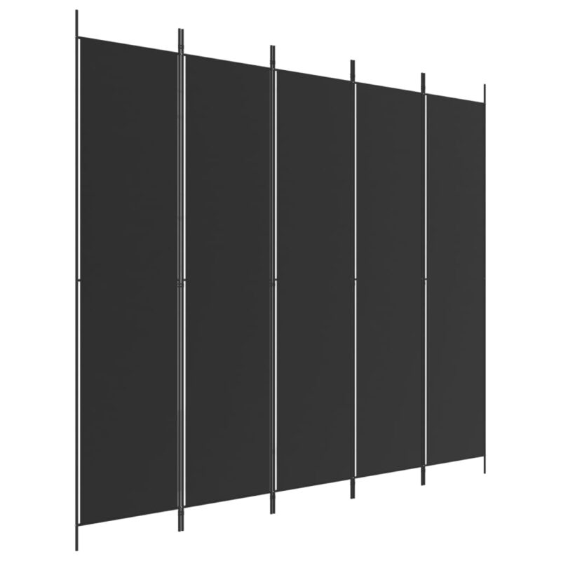 Sobna pregrada s 5 panela crna 250 x 220 cm od tkanine