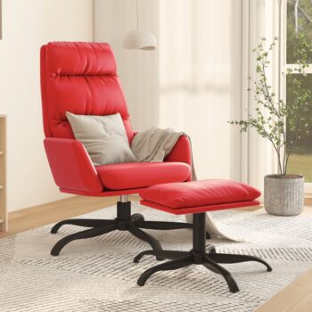 Stolica za opuštanje sa stolcem od umjetne kože crvena