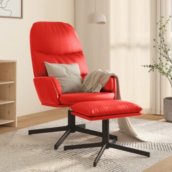 Stolica za opuštanje sa stolcem od umjetne kože crvena