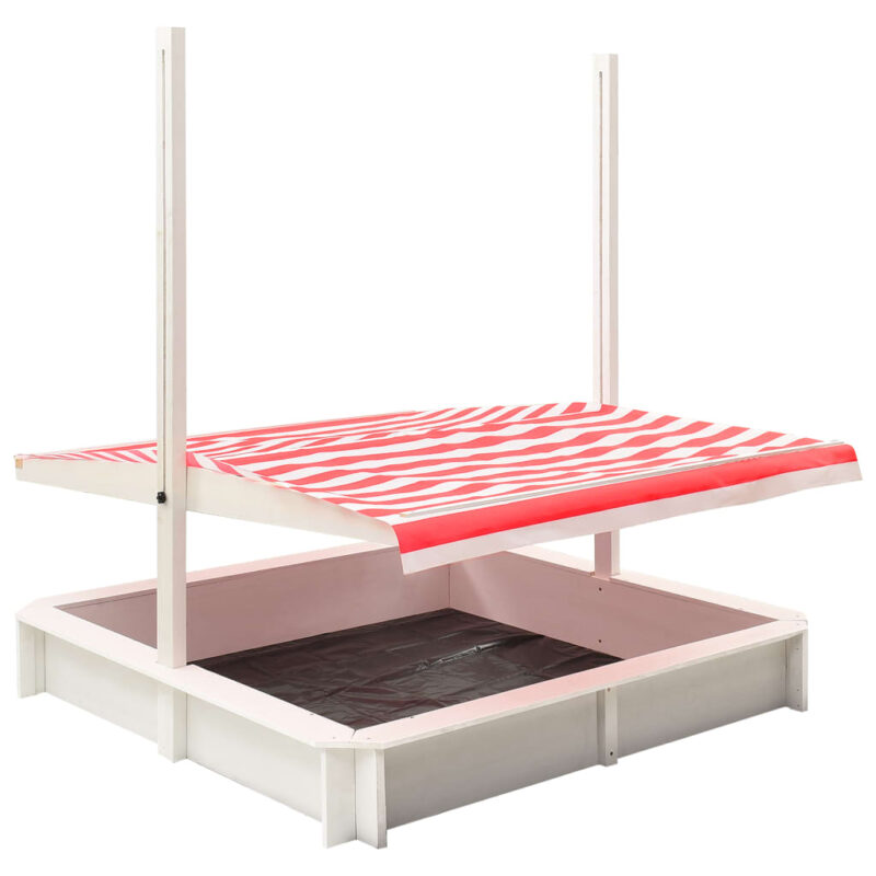 313888 Sandbox with Adjustable Roof Fir Wood White and Red UV50