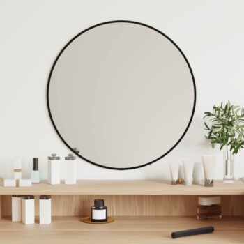 Zidno ogledalo crno Ø 50 cm okruglo