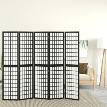 Sklopiva sobna pregrada 5 panela japanski stil 200x170 cm crna