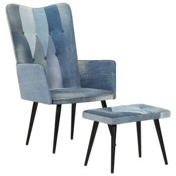 Fotelja s osloncem za noge od plavog trapera patchwork platnena