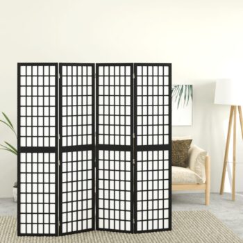 Sklopiva sobna pregrada 4 panela japanski stil 160x170 cm crna
