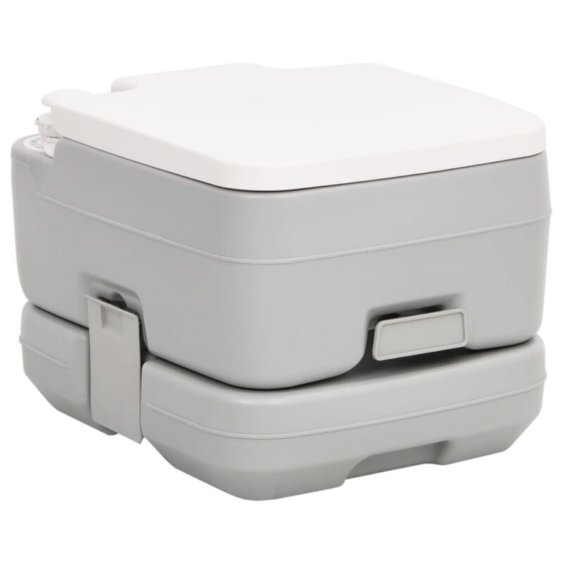 Prijenosni toalet za kampiranje sivo-bijeli 10 + 10 L HDPE