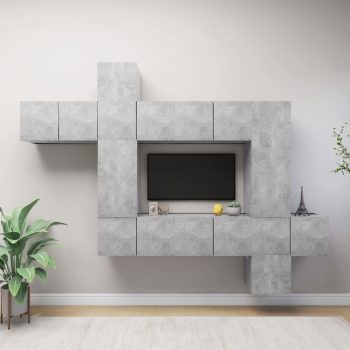 10-dijelni set TV ormarića siva boja betona od iverice