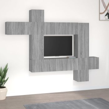 10-dijelni set TV ormarića sivog sonome konstruirano drvo