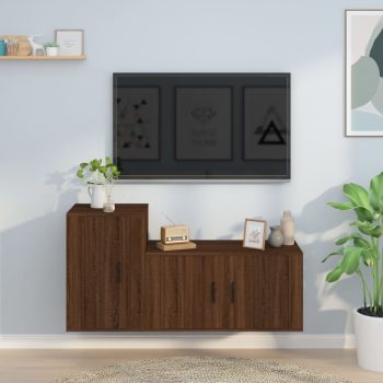 2-dijelni set TV ormarića boja smeđeg hrasta konstruirano drvo