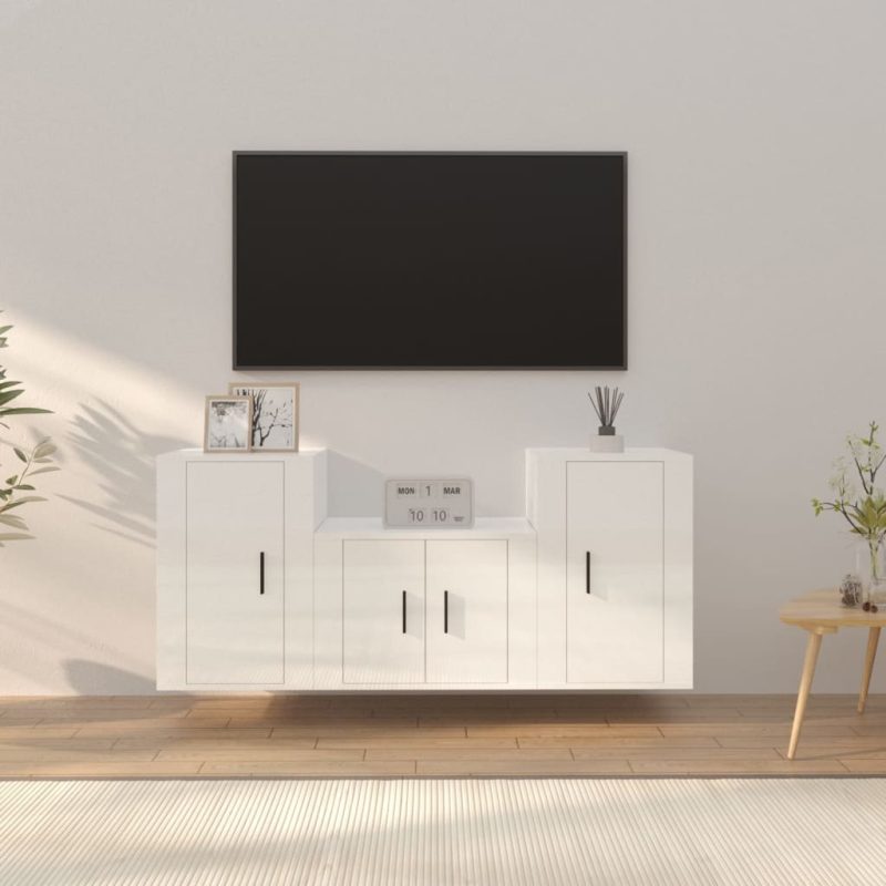 3-dijelni set TV ormarića sjajni bijeli konstruirano drvo