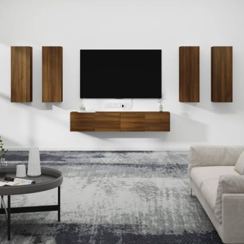 6-dijelni set TV ormarića boja smeđeg hrasta konstruirano drvo