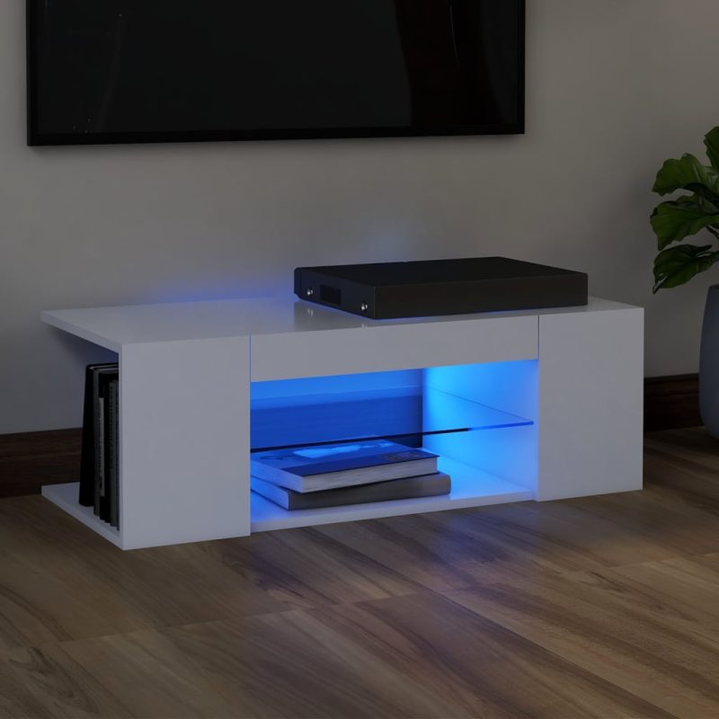 TV ormarić s LED svjetlima bijeli 90 x 39 x 30 cm