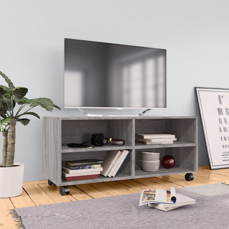 TV ormarić s kotačićima siva boja hrasta 90 x 35 x 35 cm drveni