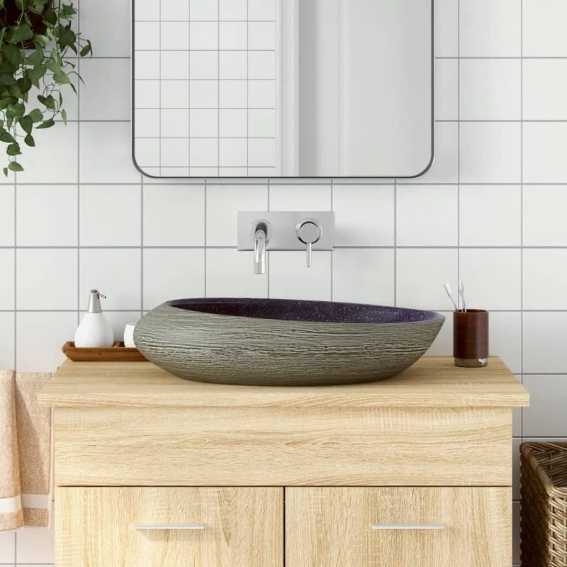 Nadgradni umivaonik ljubičasto-siv ovalni 59x40x14 cm keramički
