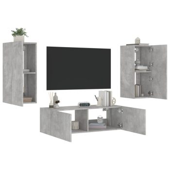 3-dijelni zidni TV ormarići s LED svjetlima siva boja betona
