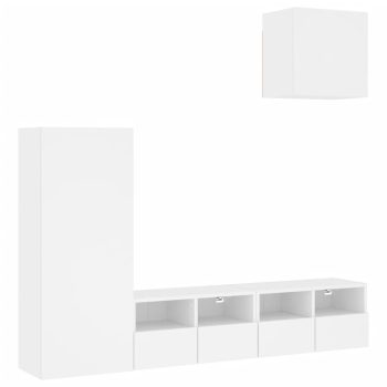 4-dijelni zidni TV elementi bijeli od konstruiranog drva