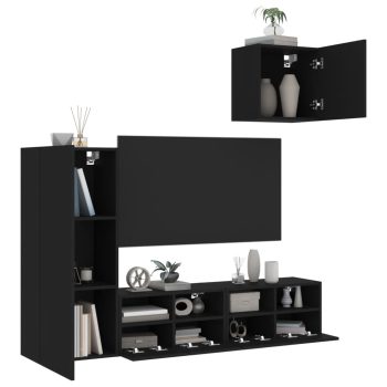4-dijelni zidni TV elementi crna od konstruiranog drva