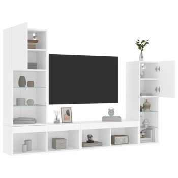 4-dijelni zidni TV elementi s LED bijeli od konstruiranog drva