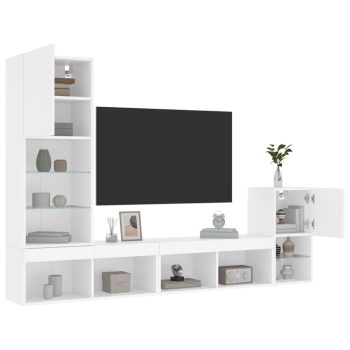 4-dijelni zidni TV elementi s LED bijeli od konstruiranog drva