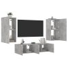 4-dijelni zidni TV elementi s LED svjetlima boja betona drveni