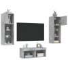 4-dijelni zidni TV ormarići s LED svjetlima siva boja betona