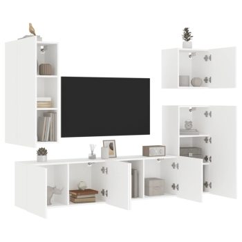 5-dijelni zidni TV elementi bijeli od konstruiranog drva