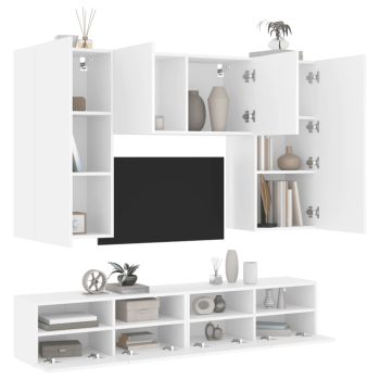 5-dijelni zidni TV elementi bijeli od konstruiranog drva
