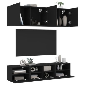 5-dijelni zidni TV elementi crna od konstruiranog drva
