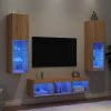 5-dijelni zidni TV elementi s LED svjetlima boja hrasta drveni