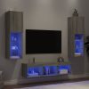 5-dijelni zidni TV elementi s LED svjetlima boja sivog hrasta