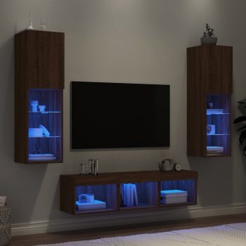5-dijelni zidni TV elementi s LED svjetlima boja smeđeg hrasta