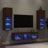 5-dijelni zidni TV elementi s LED svjetlima boja smeđeg hrasta