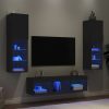 5-dijelni zidni TV elementi s LED svjetlima crni drveni