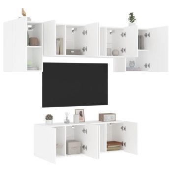 6-dijelni zidni TV elementi bijeli od konstruiranog drva